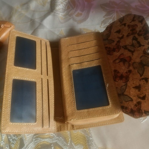 Cork Wallet like new, beige and brown with multiple compartments