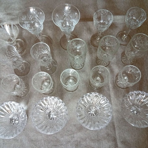Vintage shot glasses like new, set of 19, glass or crystal