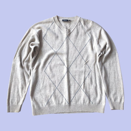 Wool sweater with V-neck used, men's size L, beige