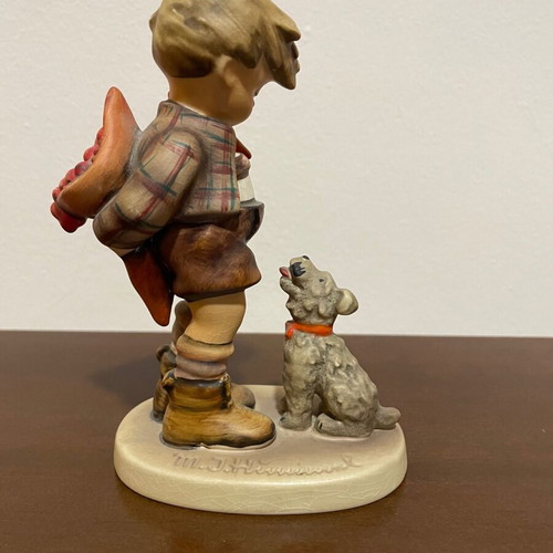 Hummel Goebel vintage porcelain figurine of child with dog and flowers