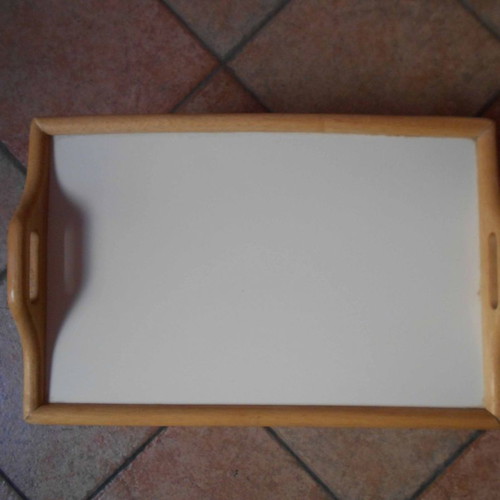 Wooden breakfast tray with handles and folding legs used