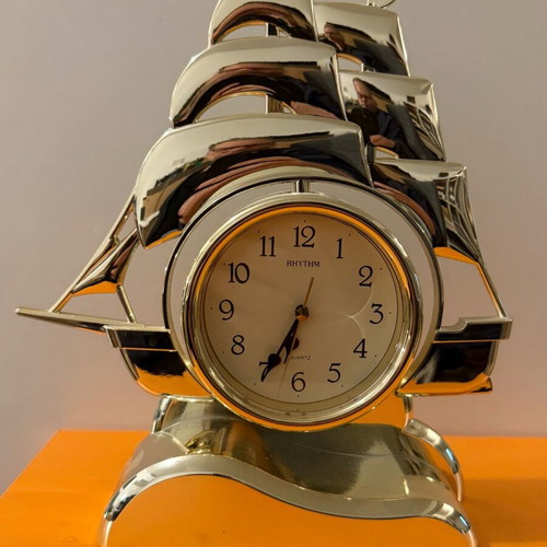 Decorative ship clock used, gold plastic