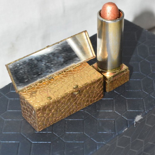 Vintage brass lipstick case with mirror used, retro vanity