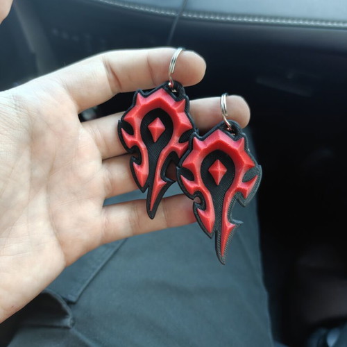 World of Warcraft Horde 3D printed keychain, two-tone black/red
