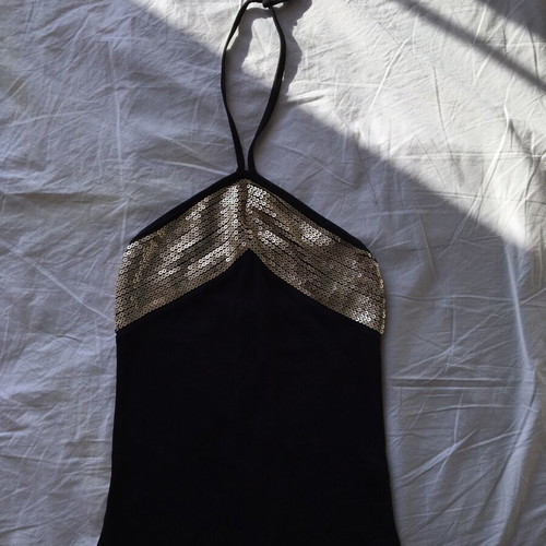 Rebecca Blu black evening top with gold sequins, size S
