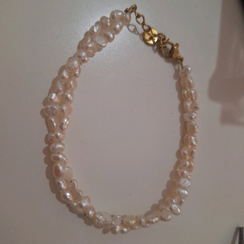 Handmade double bracelet with freshwater pearls in rice shape