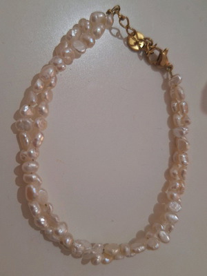 Handmade double bracelet with freshwater pearls in rice shape