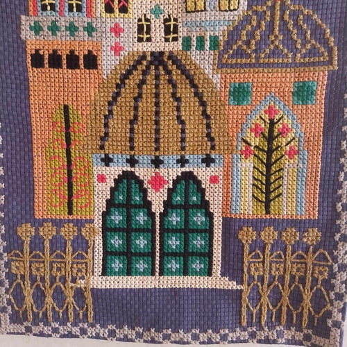 Hand Embroidered Church like new, unframed tapestry