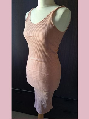 Ribbed bodycon dress dusty pink new, cotton midi length