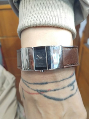 Elle women's wristwatch with leather strap, brown and silver