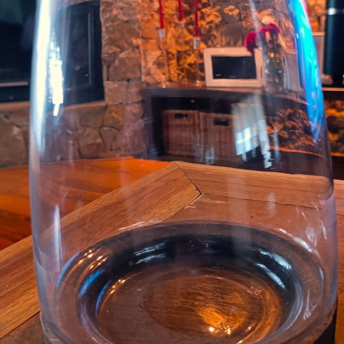 Decorative glass candle lantern with wooden base