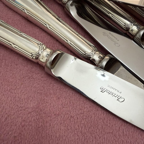 Christofle vintage silver plated knives set of 12, Rubans Croisés design