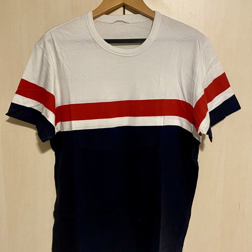 H&M cotton t-shirt used, size M, white and blue