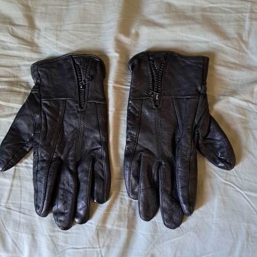 Leather gloves, large size, black