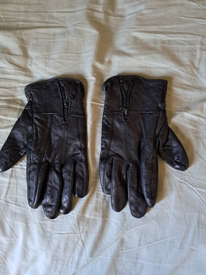 Leather gloves, large size, black
