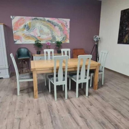 Wooden extendable oak dining table with six chairs new