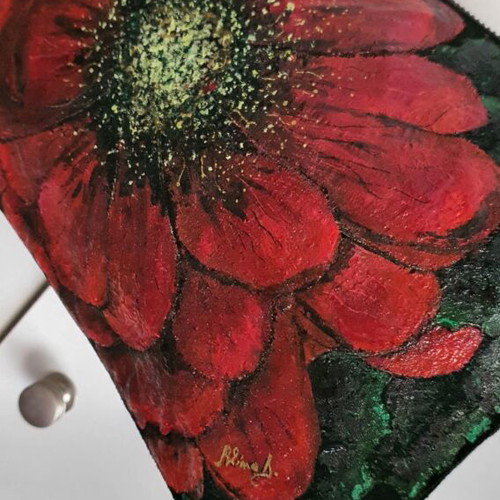 Crossbody bag made of genuine leather with hand-painted flower new