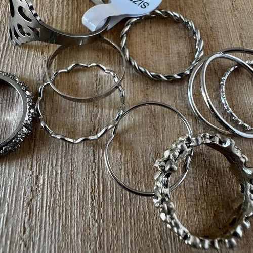 Bohemia layering ring set, silver-tone, 10 pieces