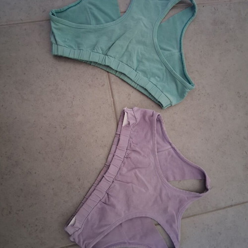 Set of 2 Helios bralettes used, blue and pink, no padding
