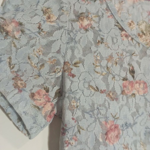 Vintage top with transparency and roses, like new, M-L, turquoise