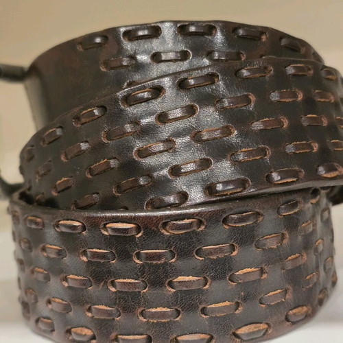 Galliano men's brown leather belt used, silver buckle, size 95 cm