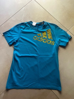Adidas T-shirt used, blue and yellow, size S