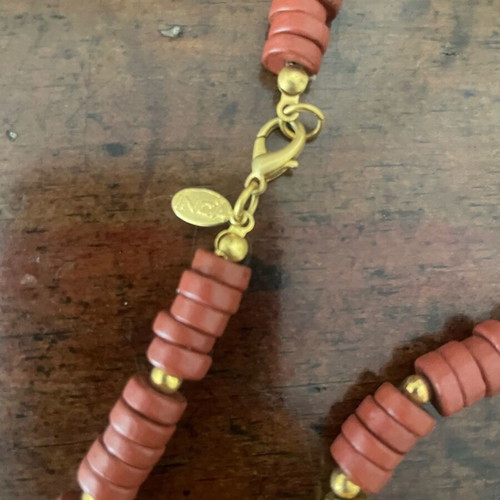 Inca statement boho necklace with terracotta beads and frog pendant like new