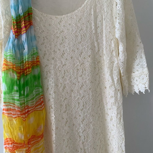 White lace dress M&G like new, Made in Italy with scarf