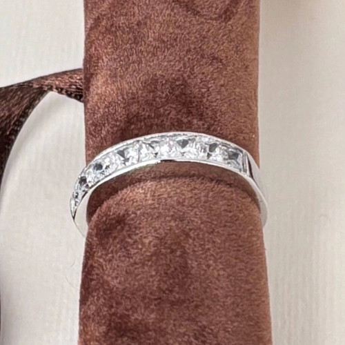 K14 White Gold Half Band Ring like new with princess cut zircon