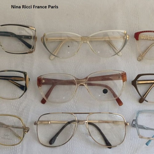 Nina Ricci colorful eyeglass frames used, lot of 9 authentic skeletons