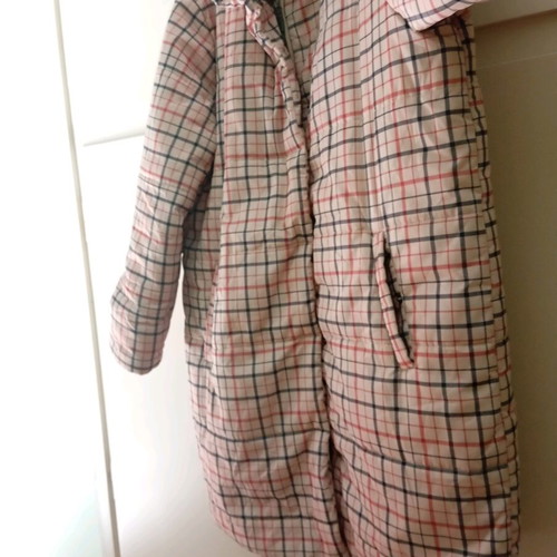 VRS Woman coat XL like new, beige with red and blue lines