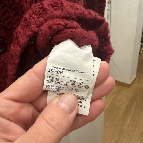 Benetton cardigan burgundy like new, size XS