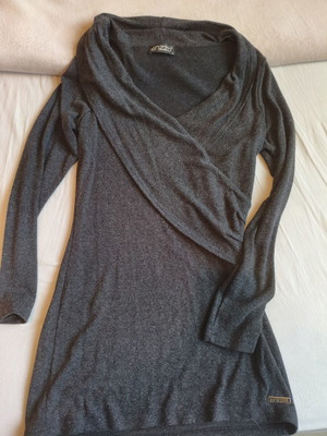 Enzzo wrap knit dress used, size M, black and gray