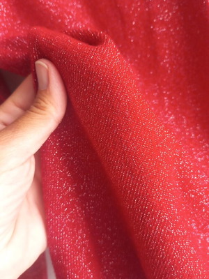 Festive red sweater with silver thread, one size