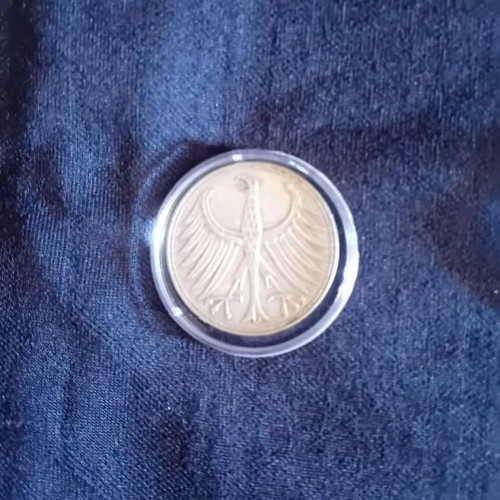 5 Deutsche Mark Coin 1957 F like new, fine silver