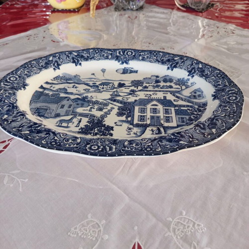 Oval serving platter used, blue and white porcelain Made in Japan