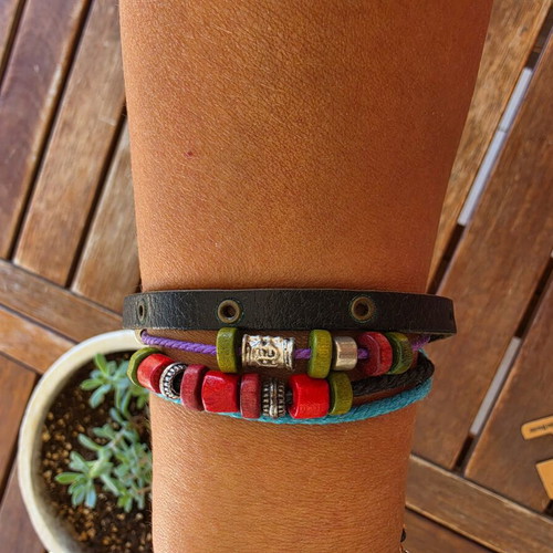 Boho Handmade Leather Bracelet with Beads New