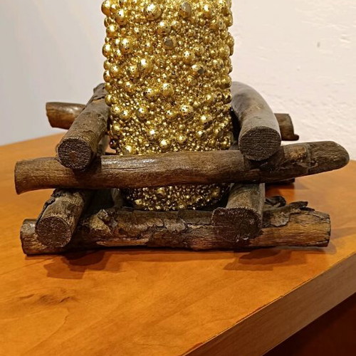 Candlestick with like-new candle made of driftwood, 20×18 cm