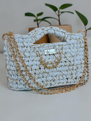 Handmade white crossbody bag with gold details