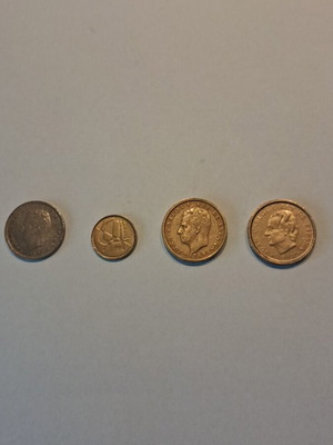 Set of 4 Spanish collectible coins pesetas used, Juan Carlos I