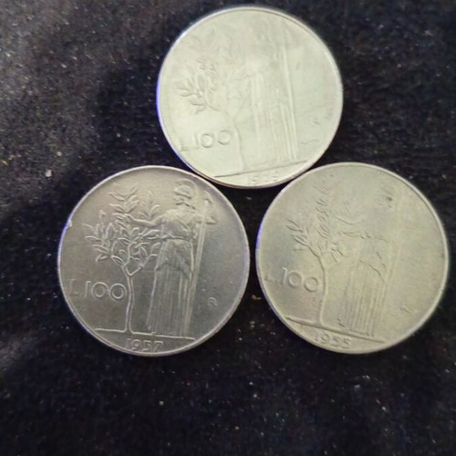 Italian 100 Lire Coin set of 3 like new, 1956-1979