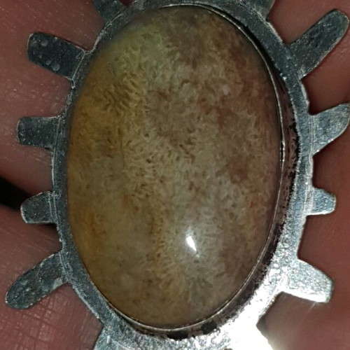 Fossil Coral Pendant with Sun-Shaped Metal Frame, New