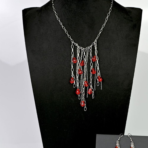 Necklace and earrings set custom made with red elements