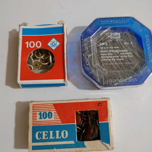 Pins, perforated hole punch and pins box like new, set