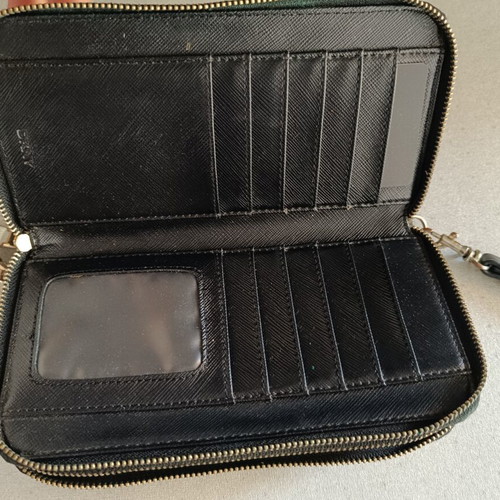 DKNY Large Leather Wallet used, black wristlet clutch