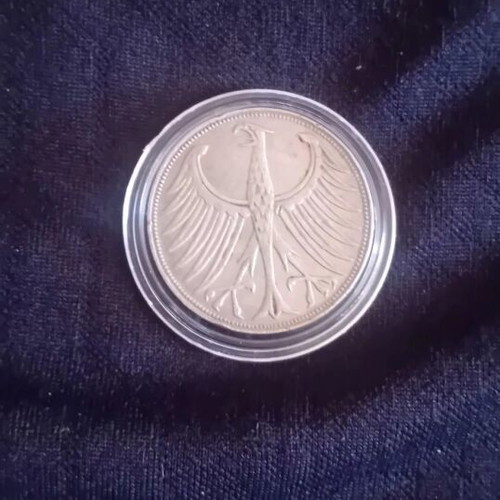 Silver 5 Deutsche Mark coin used, Germany 1951 XF