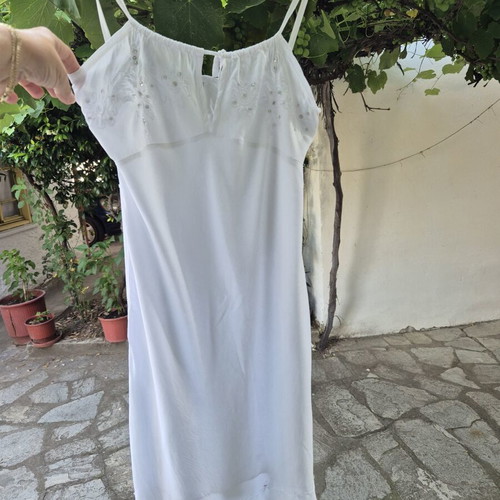 Cotton dress with adjustable straps like new, white, embroidered sequins