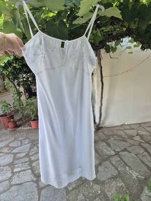 Cotton dress with adjustable straps like new, white, embroidered sequins