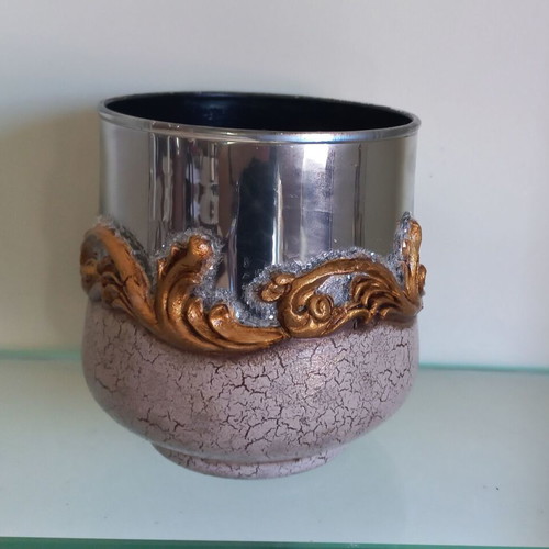 Decorative glass planter with mirror effect and crackle 11.5×13.5 cm