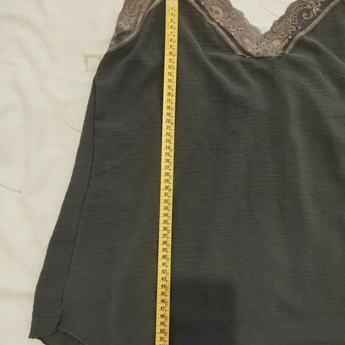 Women's khaki top blouse with lace straps and ruched back